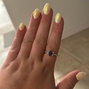 Lab Created Amethyst Ice Crystal Ring, Rhodium Plating